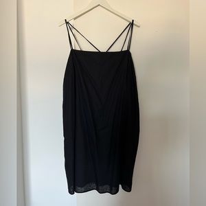 Black linen blend straight dress